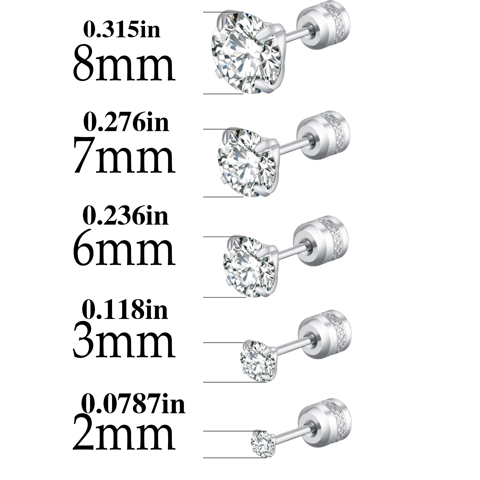 Elegant Titanium Steel Stud Earrings for All Genders with CZ Zircon in Four Stunning Colors