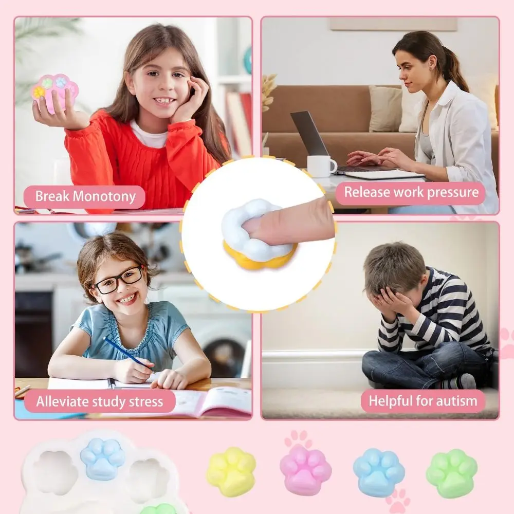 New Kawaii Cat Paw Squeeze Toy Colorful Novelty Relief Stess Toy Detachable Cat Paw Palette Animal Paw Fidget Toy 3