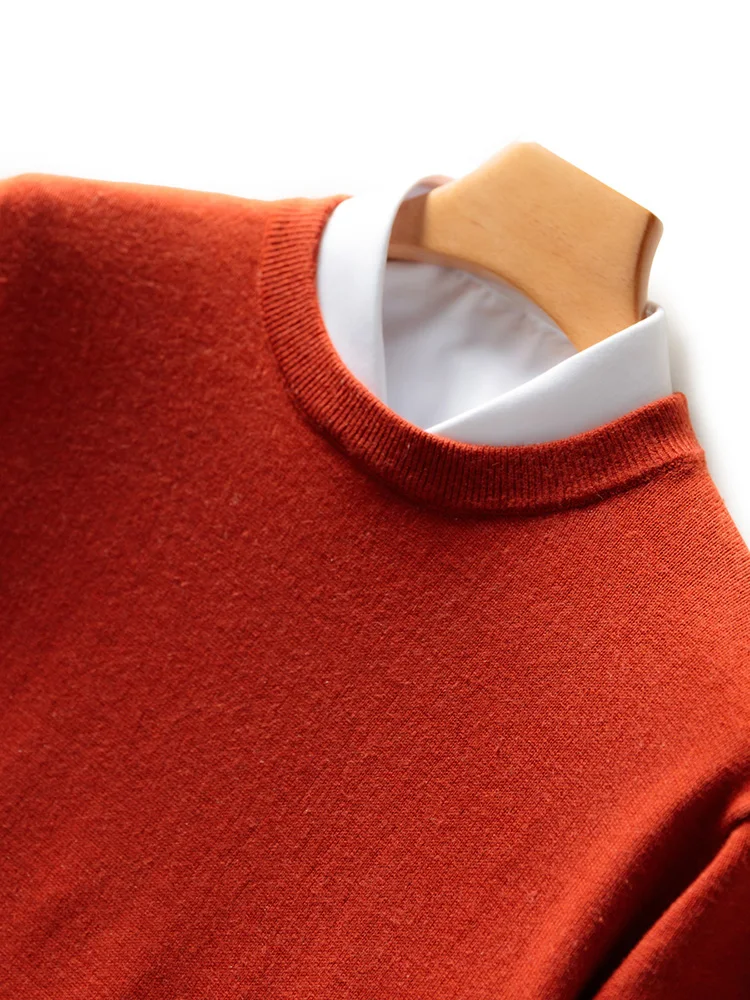 Description Picture 4 of itemMen's Autumn Winter Basic O-neck Pullover Sweater 30% Merino Wool Knitwear Long Sleeve Pure Color Smart Casual Clothes Tops