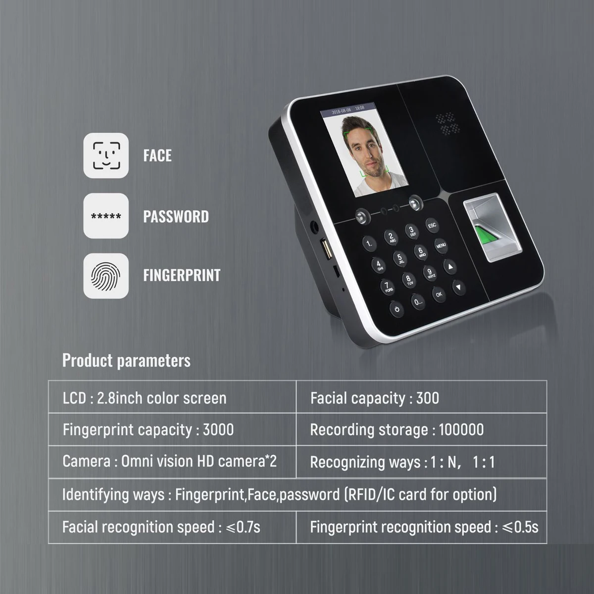 AF18 facial and fingerprint attendance Biometric Facial Recognition Machine Password Time Clock Voice Broadcast