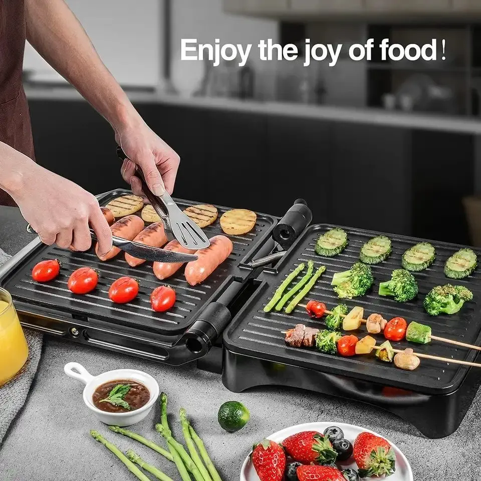 4-Slice Digital Electric Contact Grills & Griddles Portable Hot Plate with Top Glass Exterior Electric Barbecue Grill 6