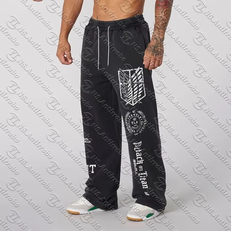 Trendige junge amerikanische Mode, Zusammenarbeit, Anime-Jogginghose, weites Bein, lässige Jogginghose, Hip-Hop, Street-Style, Frottee-Druck – Detail 8