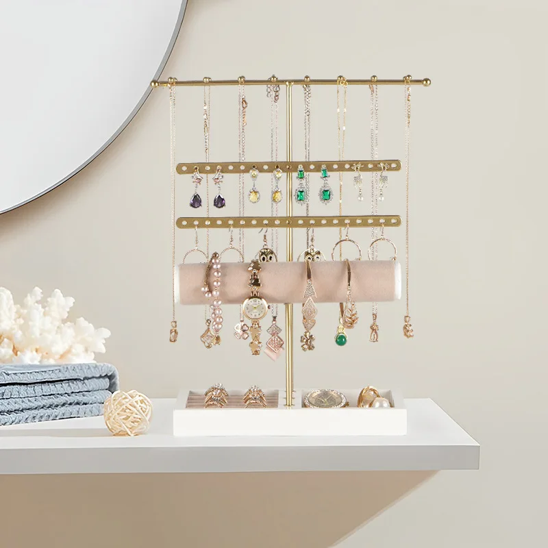 Golden yellow jewelry rack, ring, stud, watch, bracelet, display stand ...