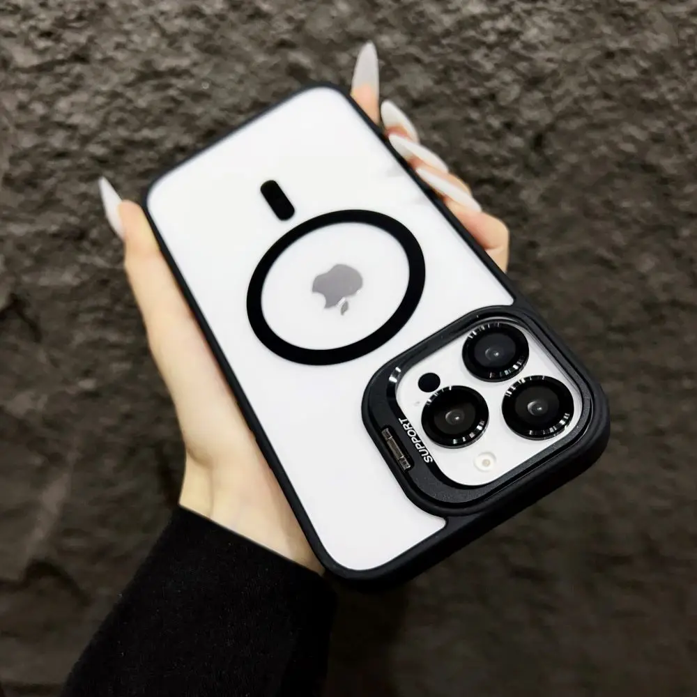 Luxury Magnetic Shockproof Phone Case with Stand and Glass Lens Protection