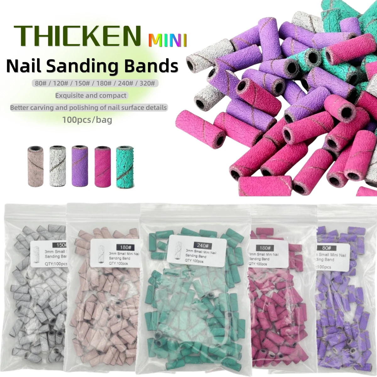 100Pcs 3mm Mini Nail Sanding Bands Thickened Nail Sanding Rings for Removing Polish