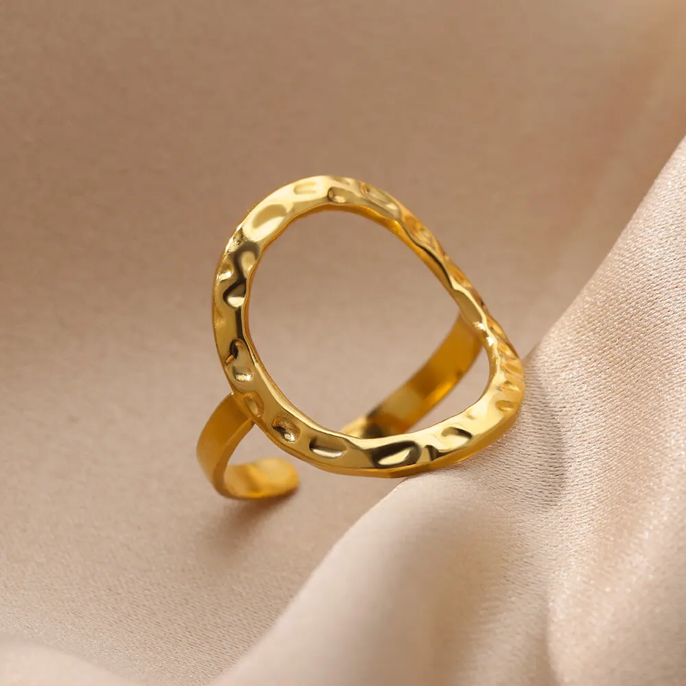 Gold Color Rings For Women Stainless Steel Geometric Opening Ring Fashion Party Jewelry
