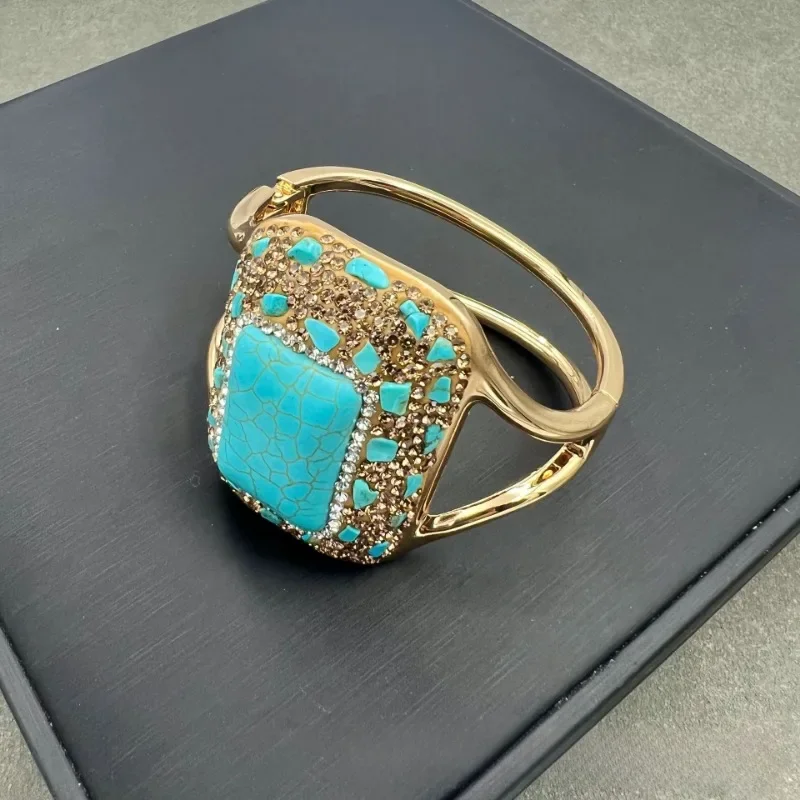 NISHIZAWA Turquoise Bangles Geometric Square Hyperbole Turkish Women Bracelets Palace Style Jewelry Fashion Pulseras Mujer 4