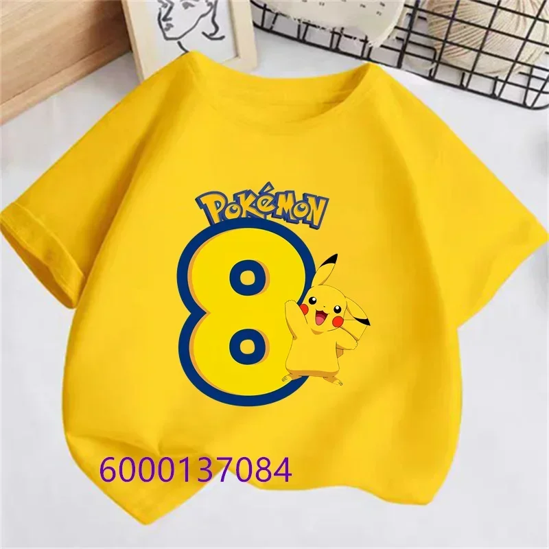 Pokemon Birthday Number Baby T Shirt Pikachu Yellow T Shirt+Shorts Infant Boy Girl Tees Tops Anime Cartoo Kids Summer Clothes 4