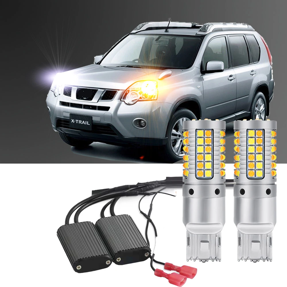 2Pcs For Nissan X Trail T31 2007 2014 Front Turn Signal + Led DRL Daytime Running Light Canbus