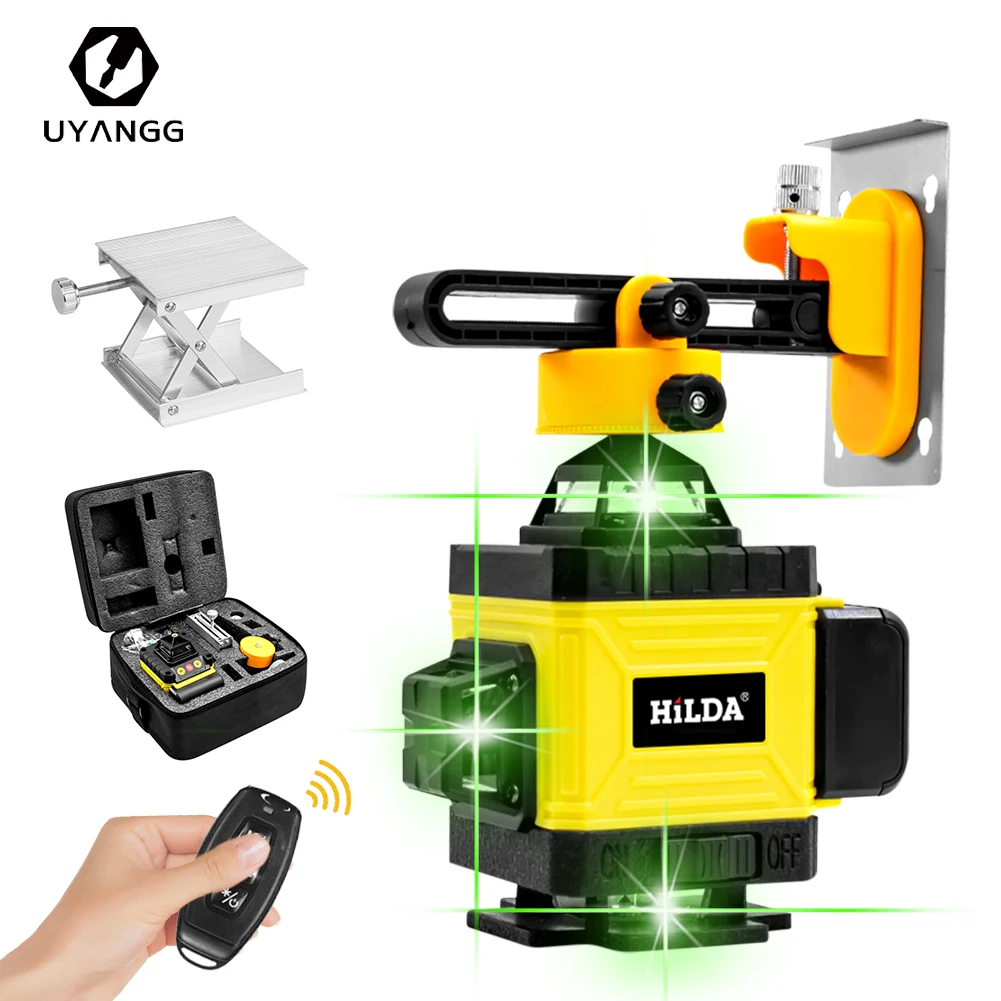 

16 Lines 4D Green Laser Level Self-Leveling 360° Horizontal and Vertical Cross Lines Remote Control Laser Level EU Plug