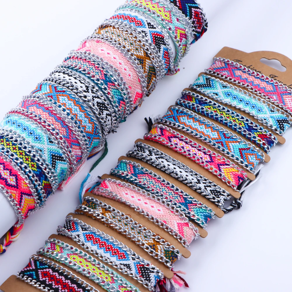 Bohemian Style Cotton Knitted Friendship Bracelets 12 Mixed Colors With  Geneva Rope Chain With Pendant Brac2260 From Qytyo, $18.79 | DHgate.Com