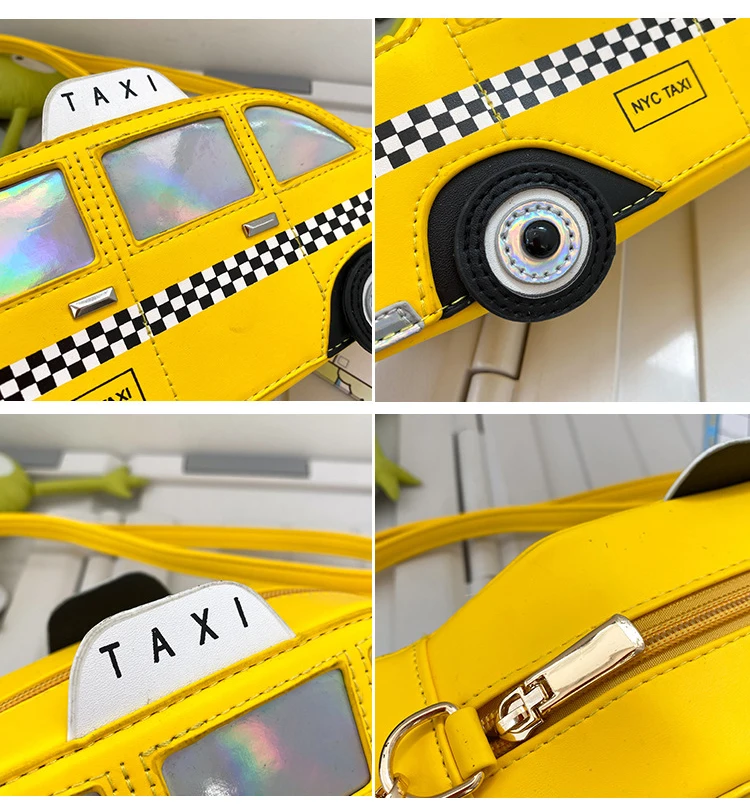 Novel Yellow Taxi Shape Shoulder Bag for Women Cute Cartoon Purses