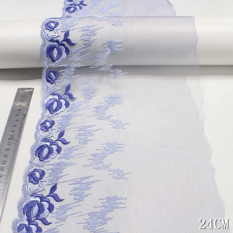 

28Yards Mesh Embroidery Doll Lace Trim Blue Green Fabric Clothing Material Handmade DIY Garment Needlework Sewing Accessories