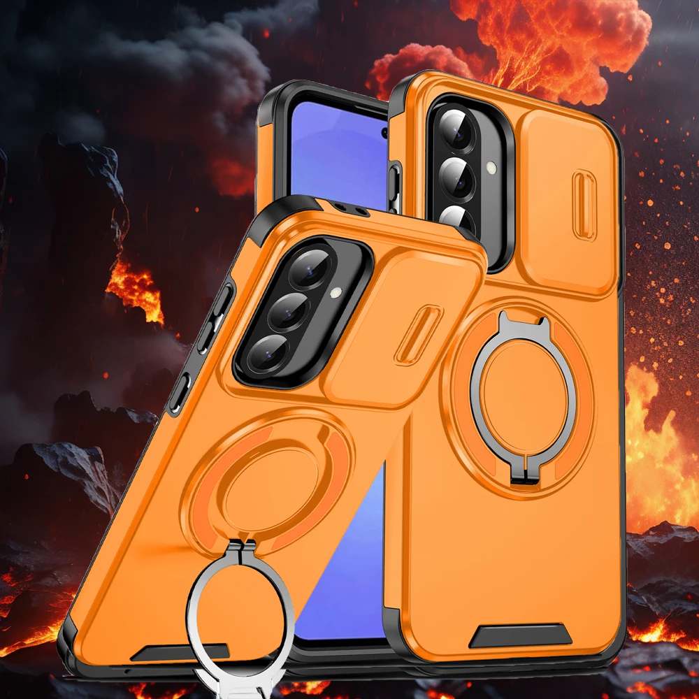 Magnetic Armor Phone Case with Slide Lens Protection