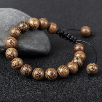 6 8 10 12mm Original Wooden Beads Bracelets Men Elastic Buddhist Prayer Bracelets Bangles Handmade
