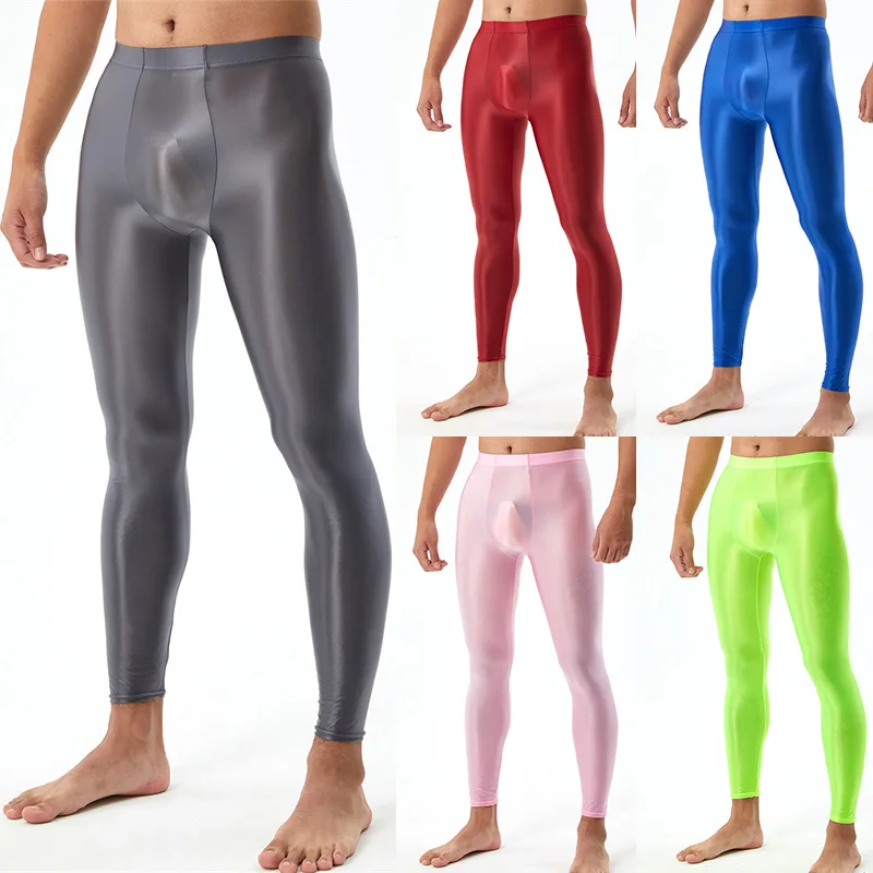 

Men's Silky Smooth Bodybuilding Sexy Tight Leggings U Convex Shiny Plus Size Glossy Pants