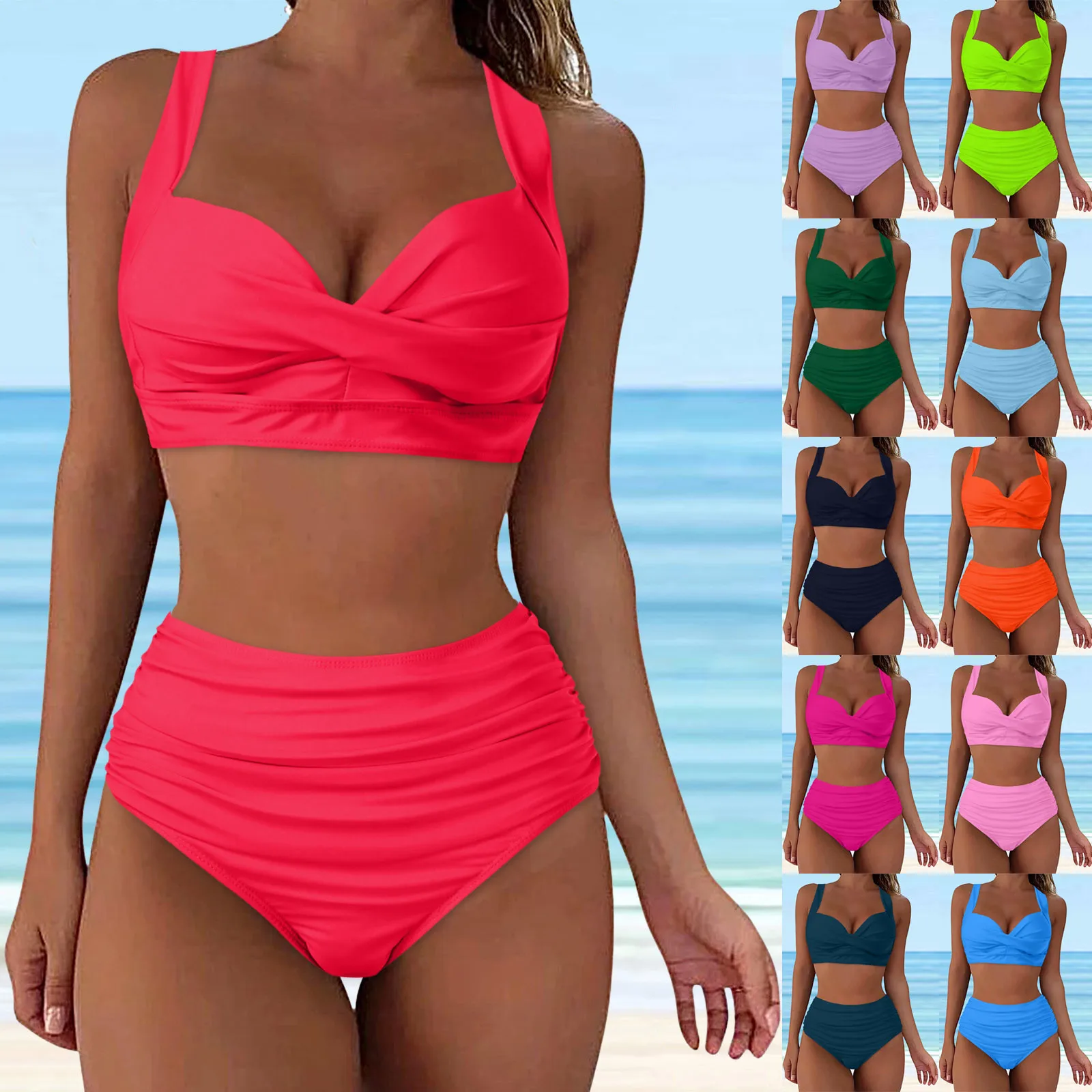 Woman Swimsuits Women High Waisted Bikini Sexy Push Up Two Piece Swimsuits Vintage Swimsuit Two Piece Retro Ruched Ropa De Mujer