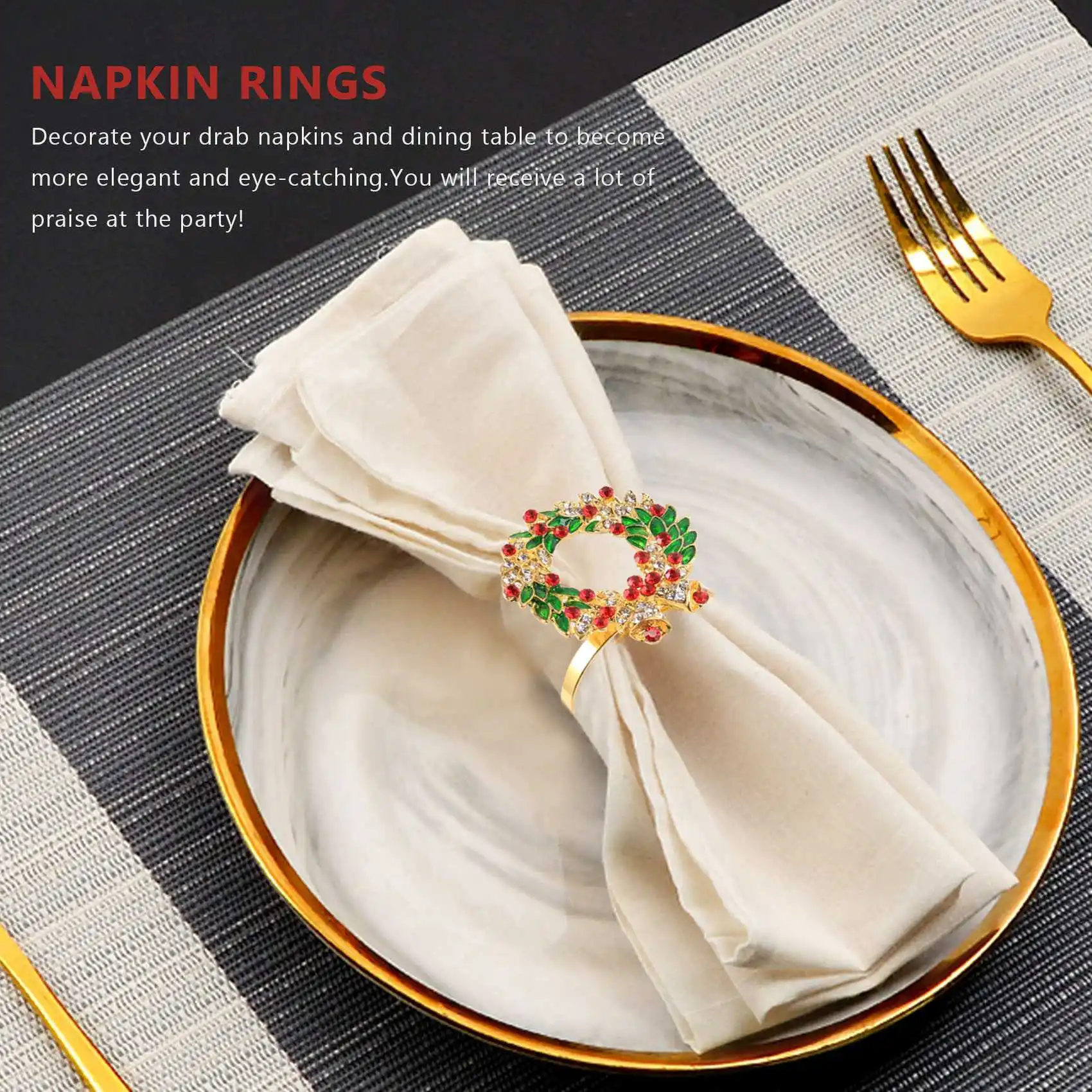 

Set of 8 Napkin Ring Wreath Napkin Ring Holder for Xmas, Thanksgiving, Wedding, Holiday Party Table Decoration