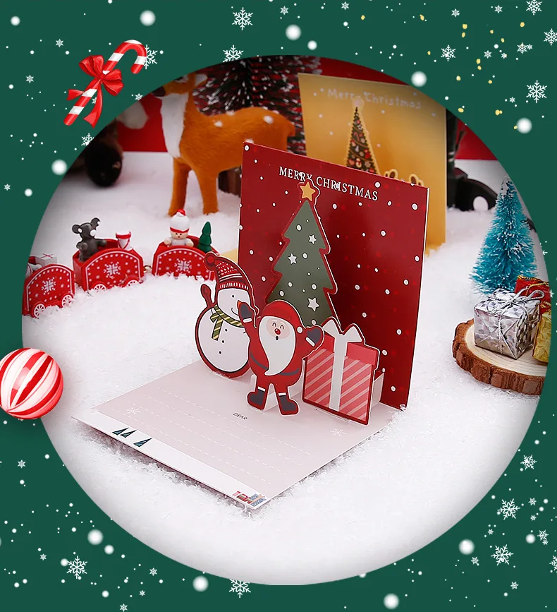3D Pop Up Christmas Greeting Cards with Envelopes – Folding Message Cards Featuring San... - SKU PCGC0953 - UGI Packaging