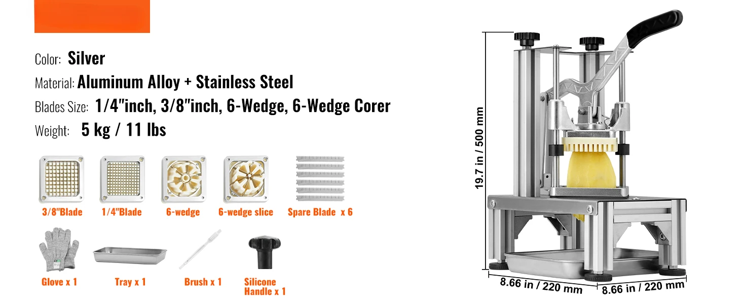 Description Picture 4 of itemCommercial French Fry Cutter with4 replacement blades, 1/4 inch and 3/8 inch blade simple tray and handle