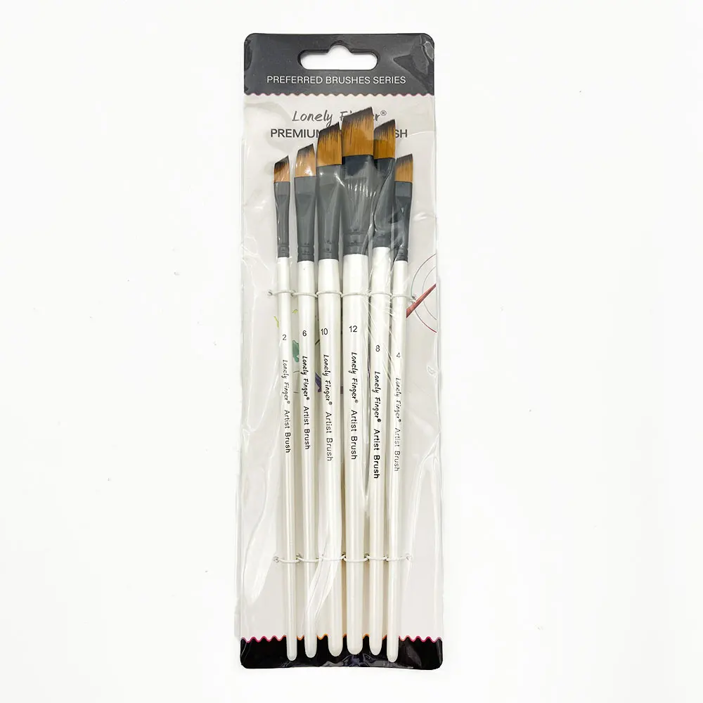 Angular Paint Brushes Set, 6Pcs Angled Paintbrushes for Acrylic Oil Watercolor Gouache Painting, Nylon Angle Shader Brush 6