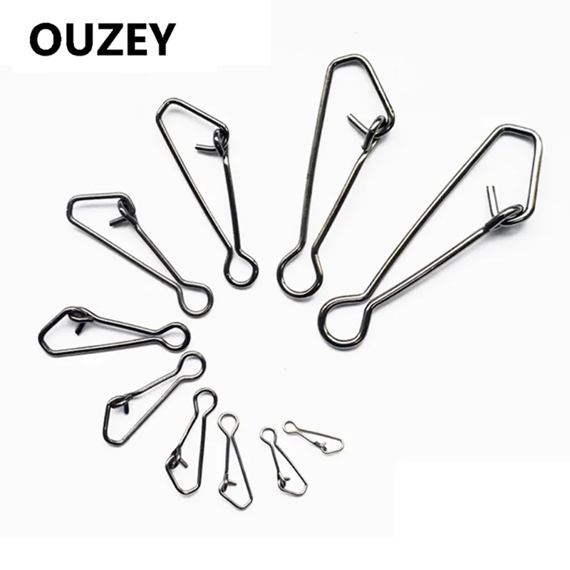 50 Stücke Edelstahl Angeln Wirbel Haken Snaps Angelhaken Linie Stecker Meer Ozean Wirbel Roll Snap Sicherheit Snaps