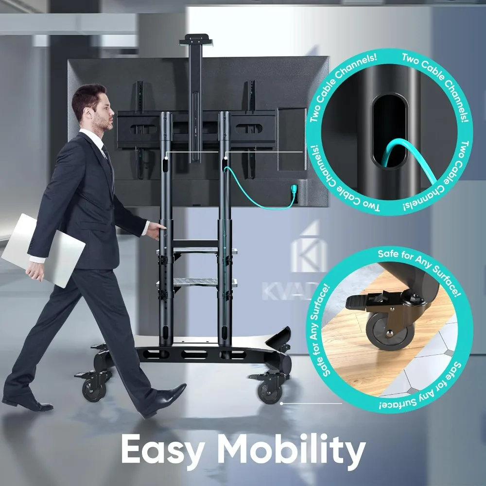 Movable TV Stand with Wheels for 50-86 Inch TVs, Adjustable Height, Supports Up to 233 lbs, VESA 800x50