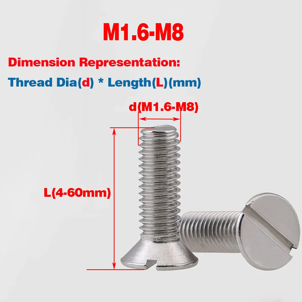 

304 Stainless Steel One-Word Countersunk Head Screw / Slotted Flat Head Screw M1.6M2M2.5M3M4M5M6M8