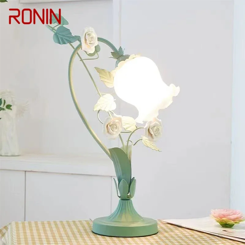 RONIN French Table Lamp American Living Room Bedroom Villa European Romantic Pastoral Creative Bedhead Desk Light
