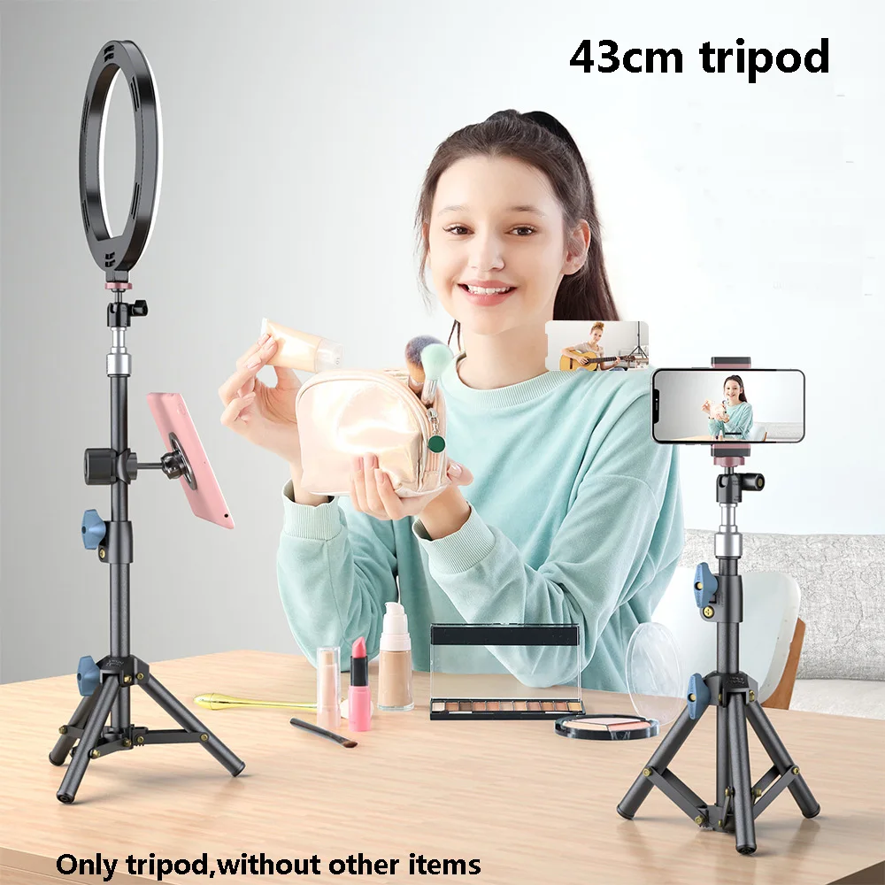 휴대용 접이식 금속 삼각대 스탠드 홀더 (카메라, 휴대폰, LED 플래시 링 라이트, 라이브 스트리밍, 블로거용)