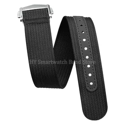 Waterproof Nylon Canvas Watch Strap with Folding Buckle - Universal Sport Wrist Band - 20mm (Black)