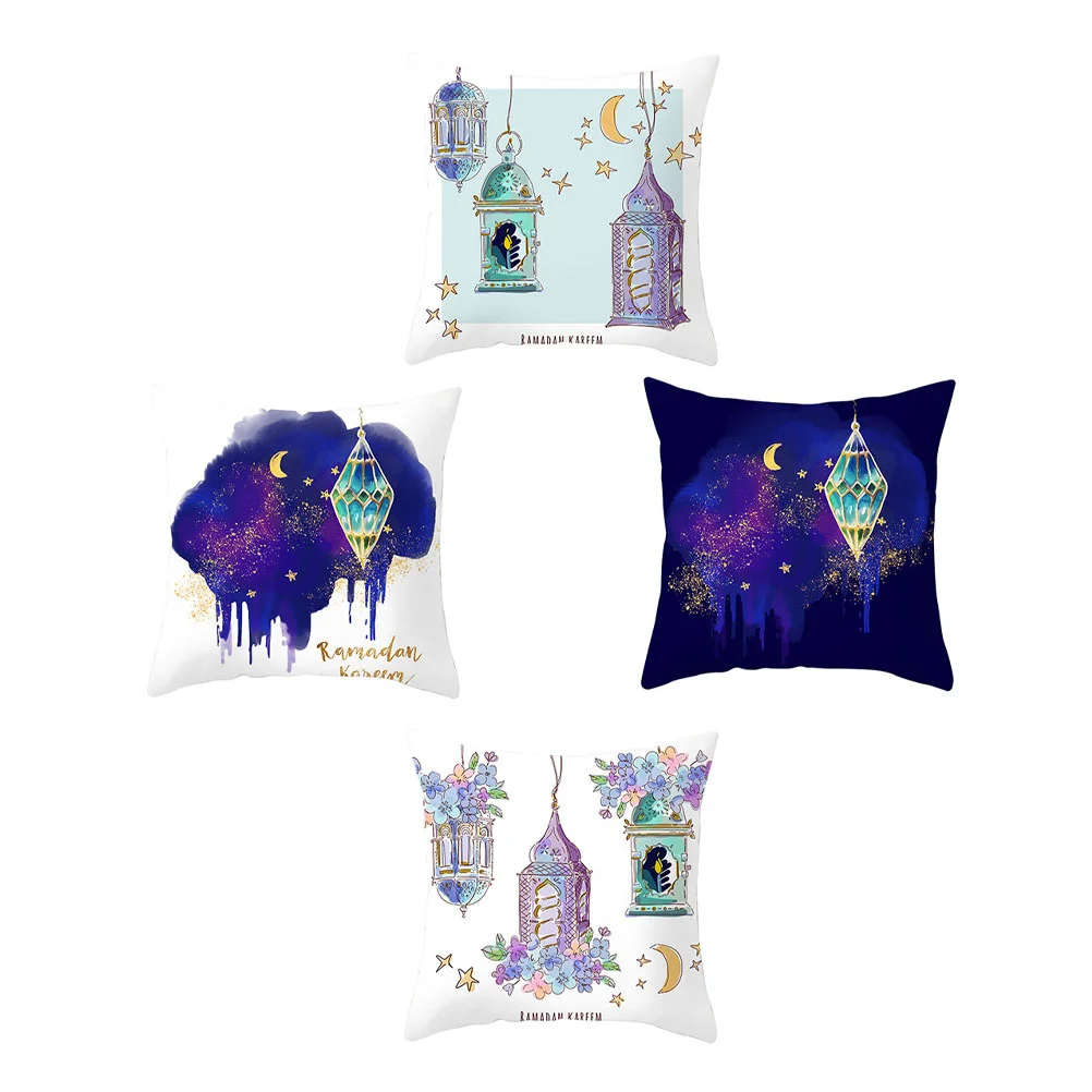 

4pcs Ramadan Throw Pillow Covers Eid Cushion Cover Decorative Square Pillow Protectors Kareem Islamic Pillow Case Mixed Style