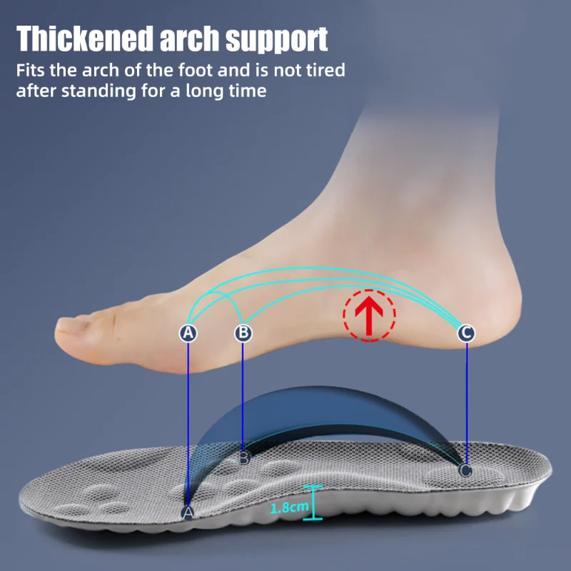 4D Shock Insoles Soft High Elasticity Shoe Pads Breathable Deodorant Shock Absorption Cushion Arch Support Insole Men Women