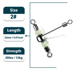 10 - Piece Stainless Steel T - Shape Fishing Swivel Set with Glow Beads (Size - 2  22mm 13kg)