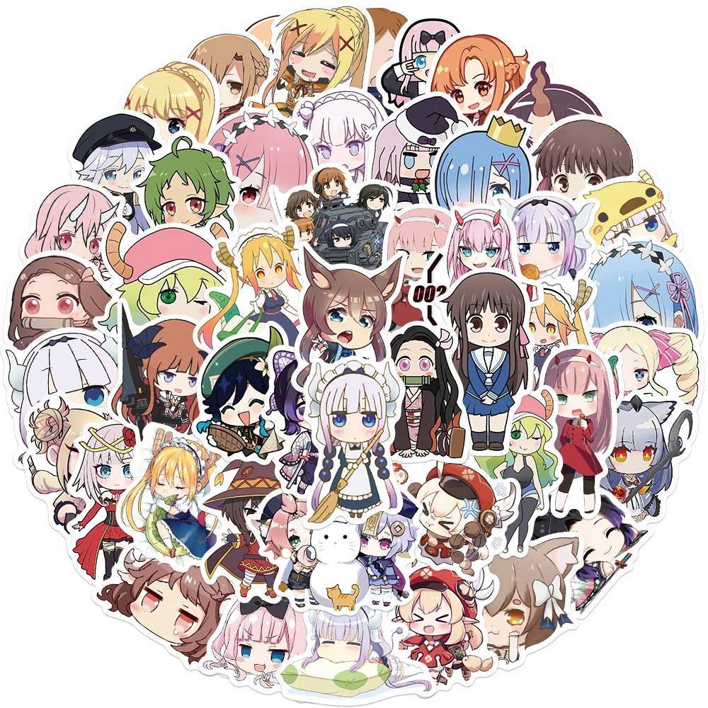 

10/25/50pcs Cartoon Anime Quadratic Element Girls Stickers Waterproof DIY Helment Laptop Phone Notebook Car Decal Gift Kids Toys