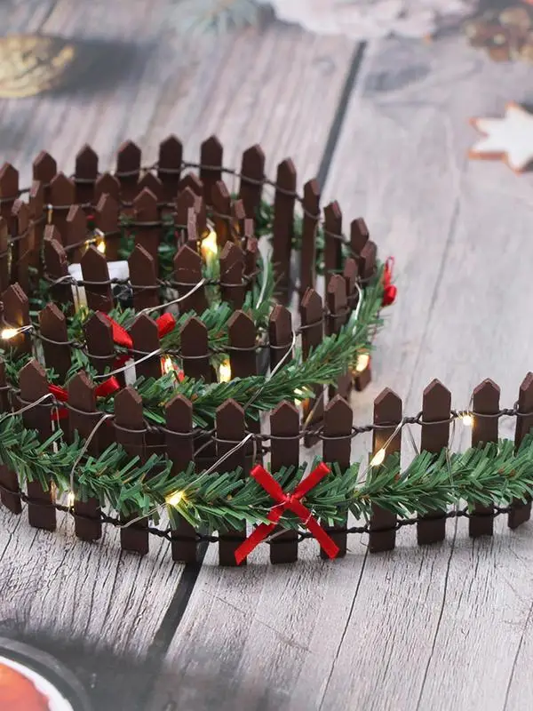 Christmas Tree Fence Decoration LED Handmade rattan wooden fence New Year Party Home Garden Holiday Indoor Decor garden fence