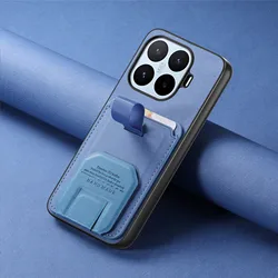 Luxury PU Leather Wallet Phone Case with Card Holder and Shockproof Stand Cover - Xiaomi 17T Pro (Blue)