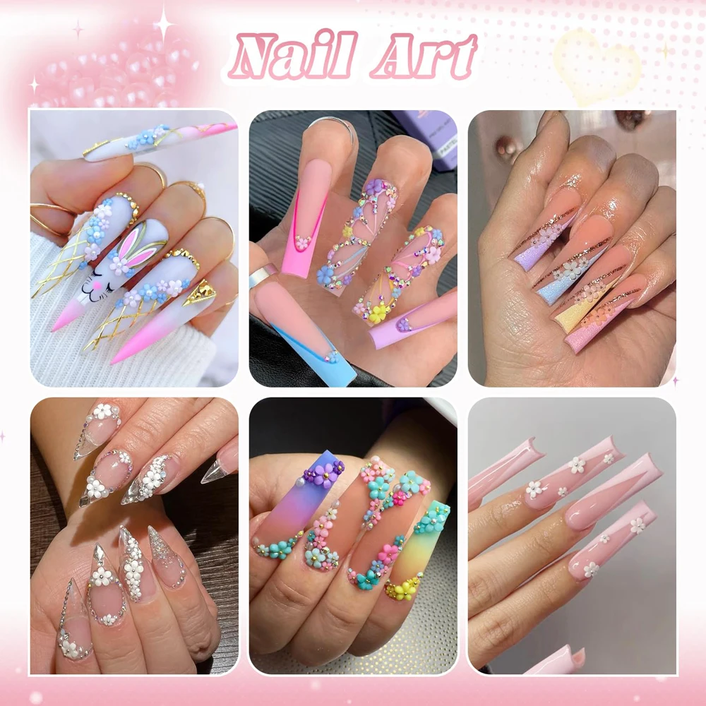 12 Gitter (1500 Stück) 3D-Harz-Blumen-Nagel-Charms + Gold-/Silber-Stahlperlen, 3/6 mm, bunte Blumen-Nageldekorationen für DIY-Nageldesign – Detail 8