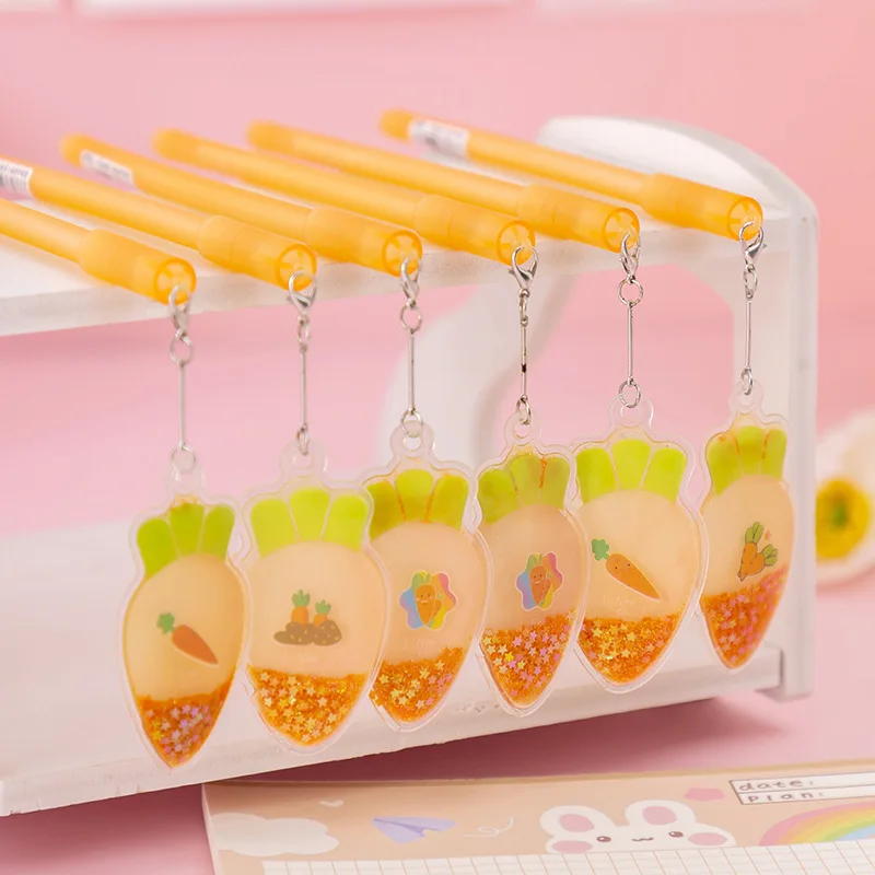 

5 Piece Lytwtw's Stationery Cute Kawaii Creative Carrot Quicksand Pendant Student Children Gel Pen School Office Supplies