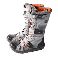 TMA EYES Strape-Accent Washed PU Leather Flat Women's Boot With Plus Size