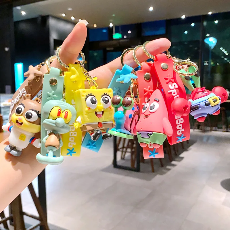 Kawaii SpongeBob Keychain Cute Anime Cartoon SpongeBob Patrick Star 키링 Car Key Pendant Backpack Decor Kids Toys Children Gift