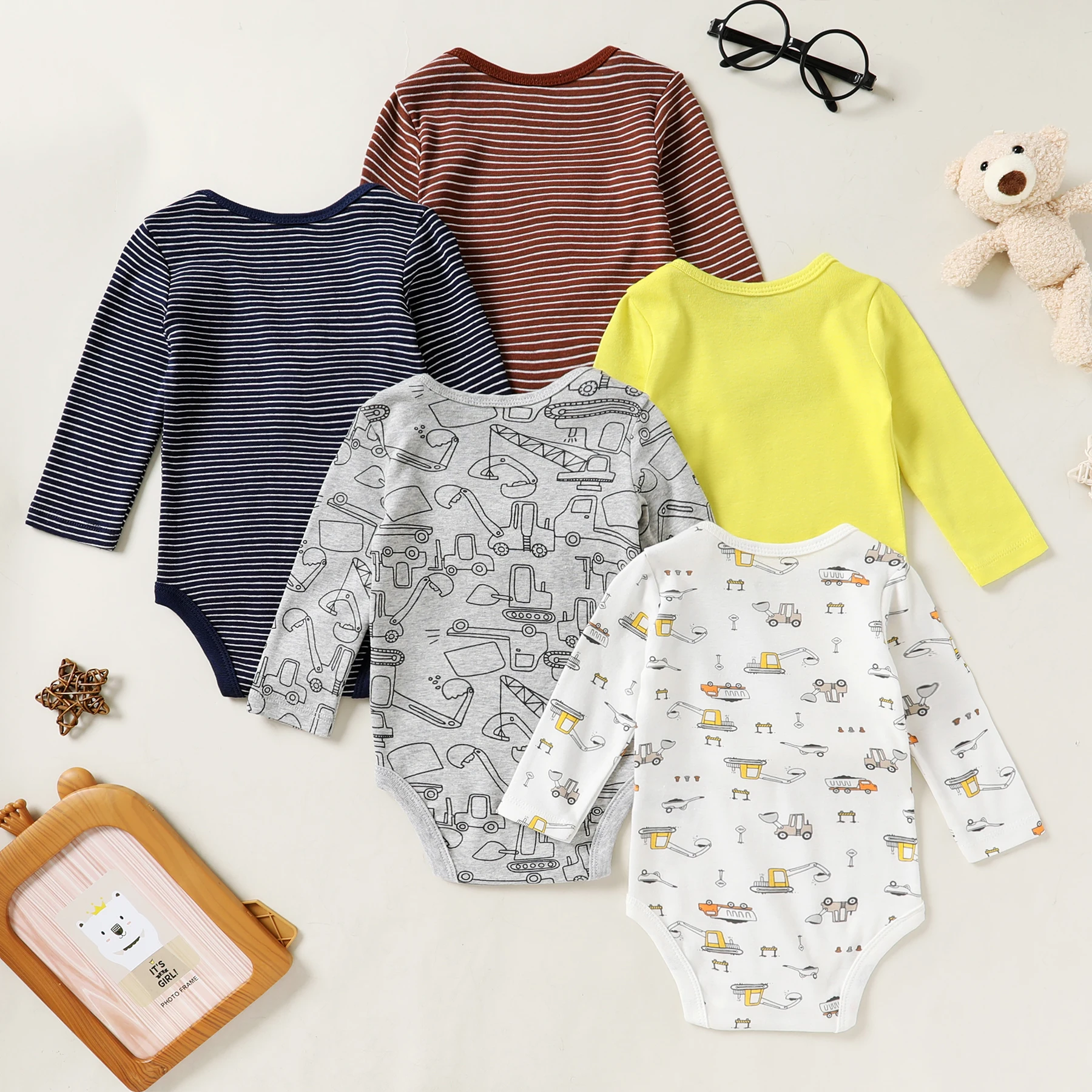 5-Pack Winter Toddler Baby Boys Girls Long Sleeve Cotton Onesie baby bodysuit cotton romper Bodysuit Romper Clothes Outfits for 0-24 Months