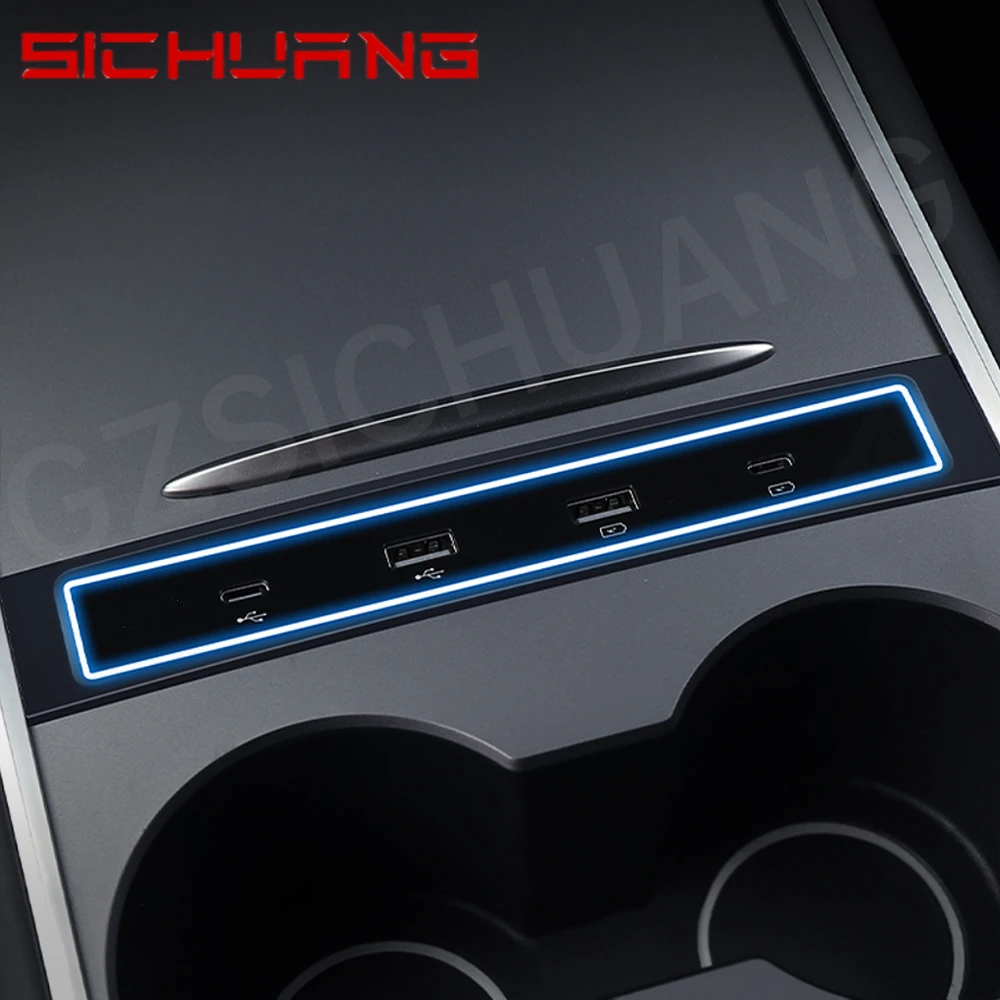 Car Center Console USB Charger Multi Port Led Light Hub Docking Station