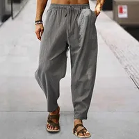 Nouveaux hommes coton lin pantalon été et automne solide taille haute pantalon à jambes larges mâle ample chanvre décontracté respirant pantalons de sport 2