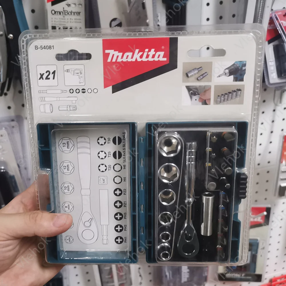 

Маленький Трещоточный ключ Makita B-54081, многофункциональный набор из 21 предмета, 1/4 трещотка, отвертка, набор, Электрическая отвертка