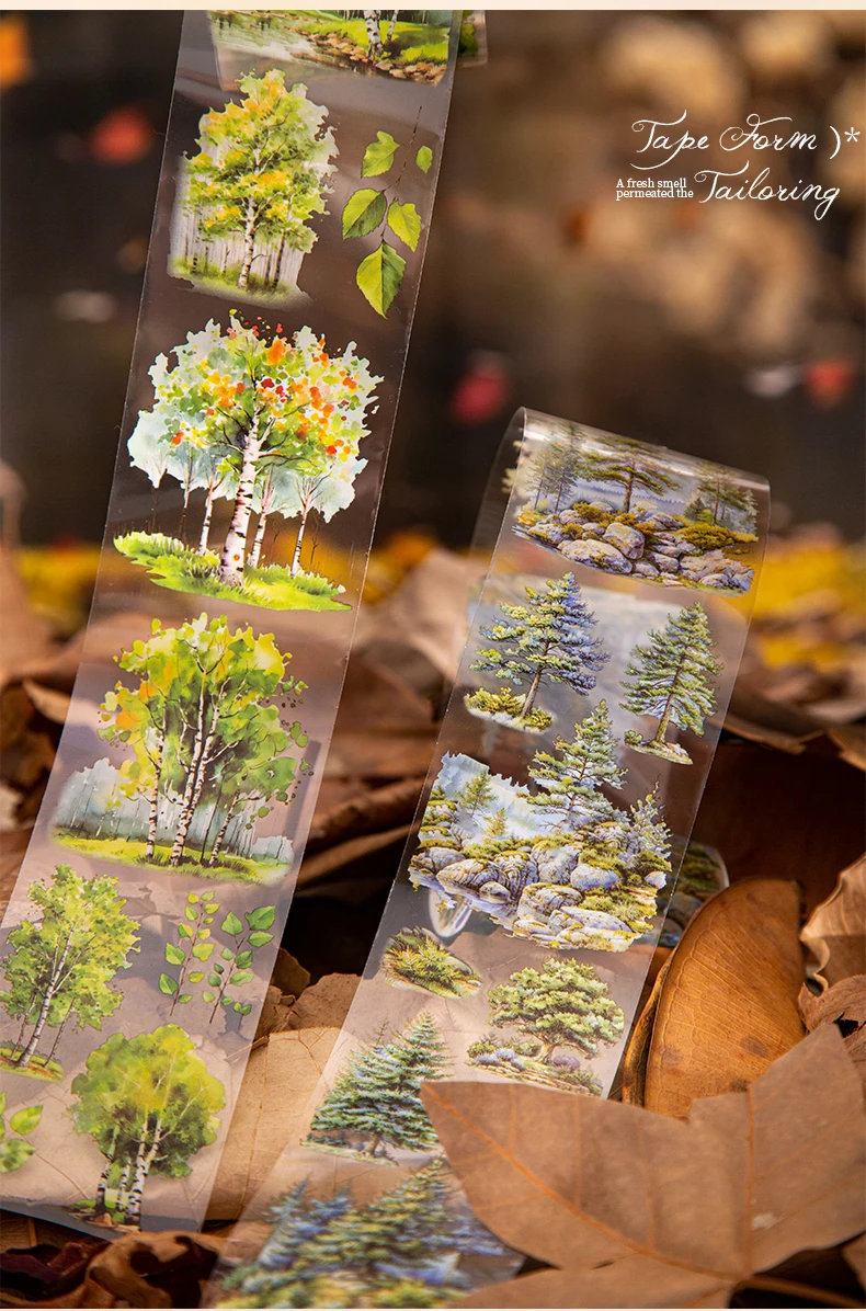 60mm * 2m PET Wald Baum Klebeband DIY Scrapbooking Dekor Fotoalbum Collage Junk Journal Materialien Planer ästhetische Bänder – Detail 5
