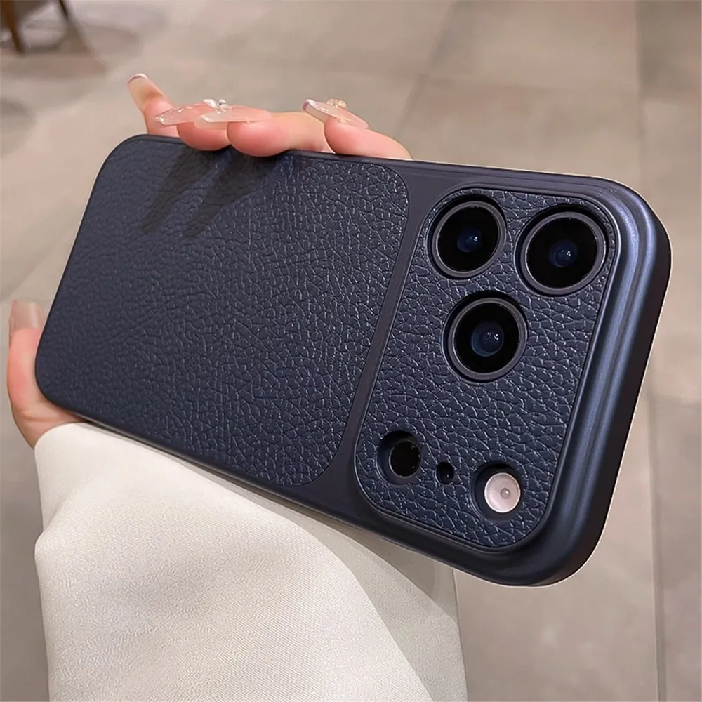 Luxury Matte Leather Texture Shockproof Phone Case with Air Lens Protection and Bumper Back Cover