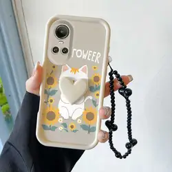 3 - Piece Happy Cat Phone Case Set with Lanyard and Craft Embellishments for OPPO Reno10 (WHITE)