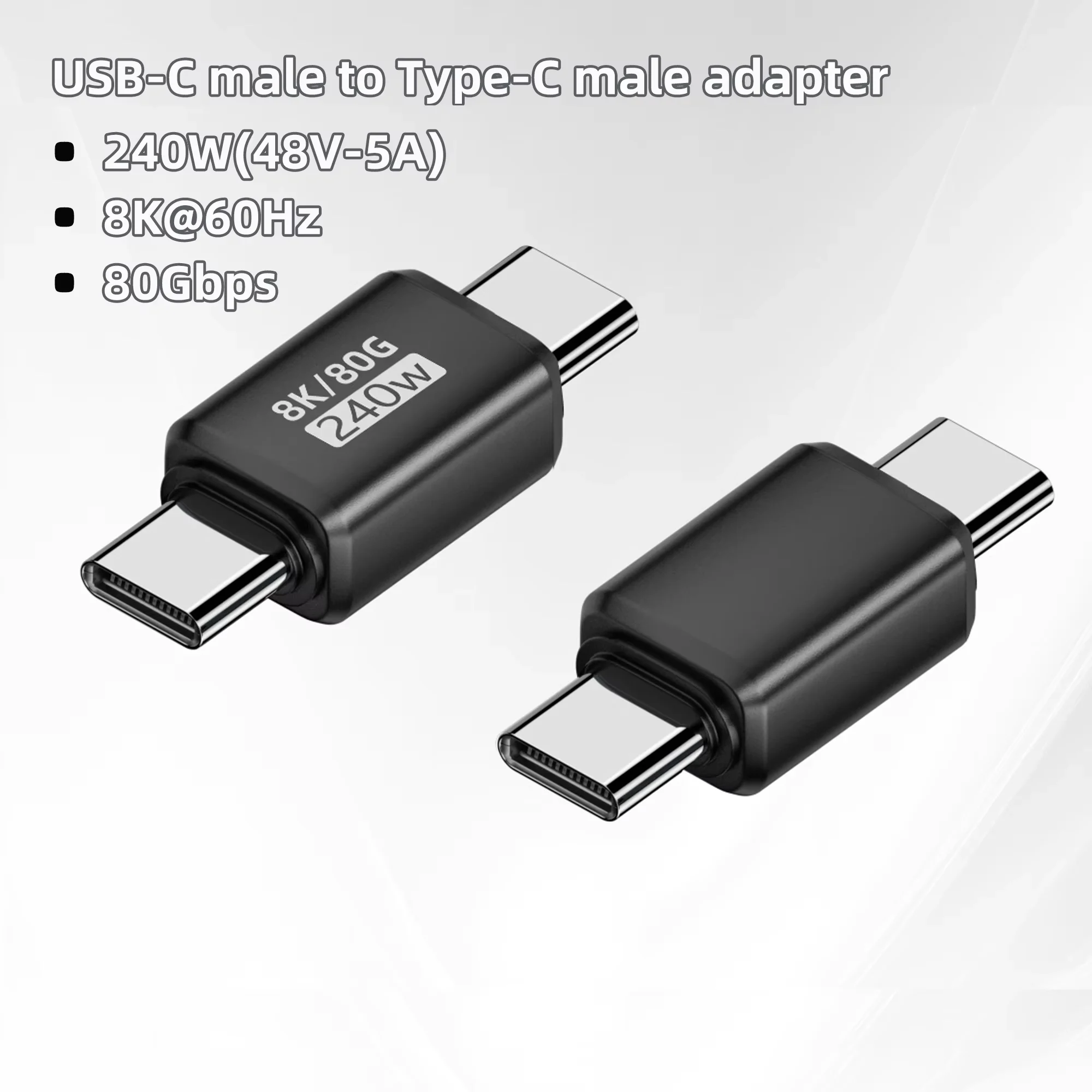 High-Speed USB-C 8K Charger Connector with 240W Power Delivery and 80Gbps Data Transfer Rate