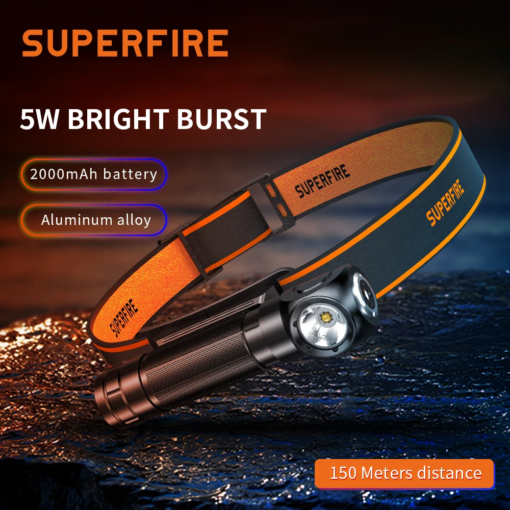 

SuperFire TH04 ultra powerful Headlamp portable rechargeable led head flashlight 2000mAh with Magnetic Suction Camping fishing